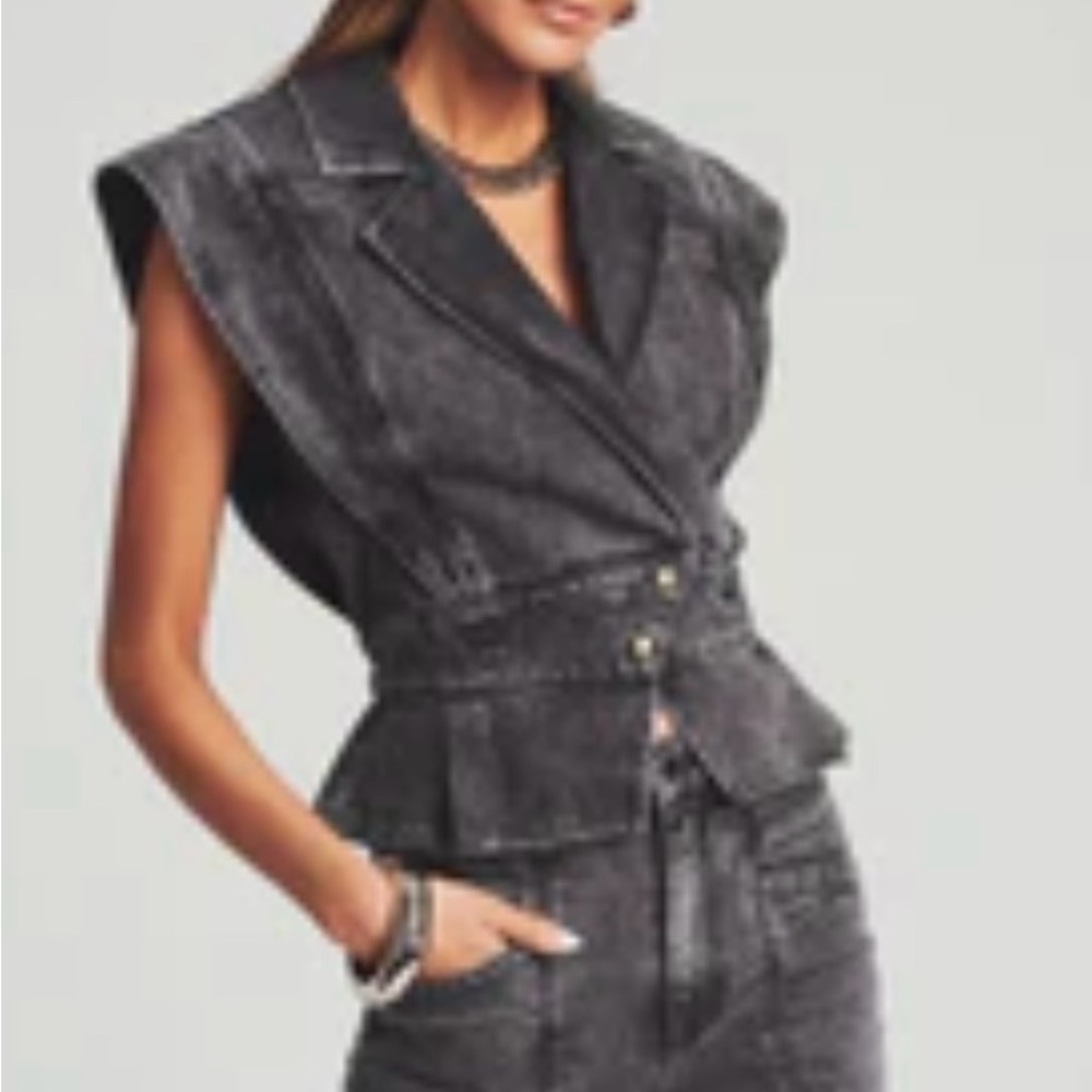 RetroFete Stylish Black Denim Vest and matching Denim Pant